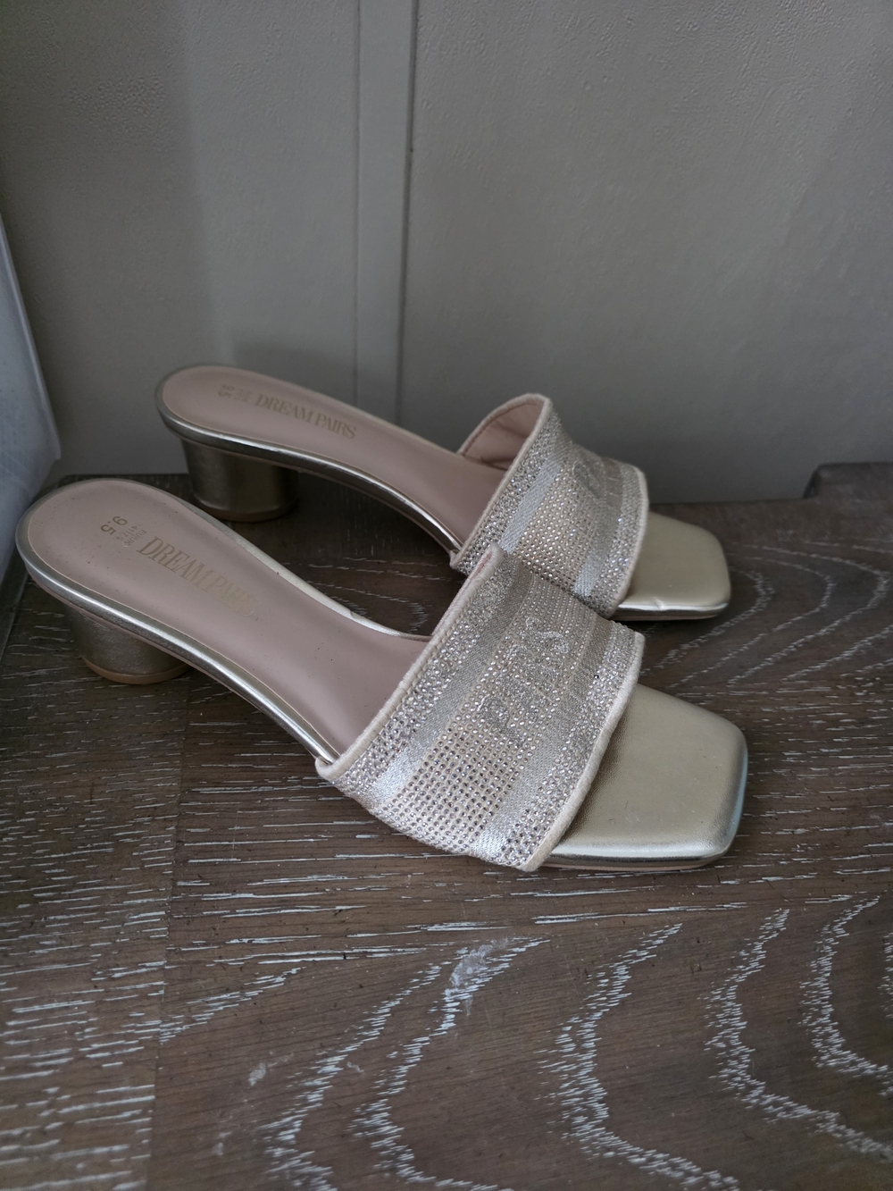 Dream Pairs Women's Champagne Metallic Slide Heels